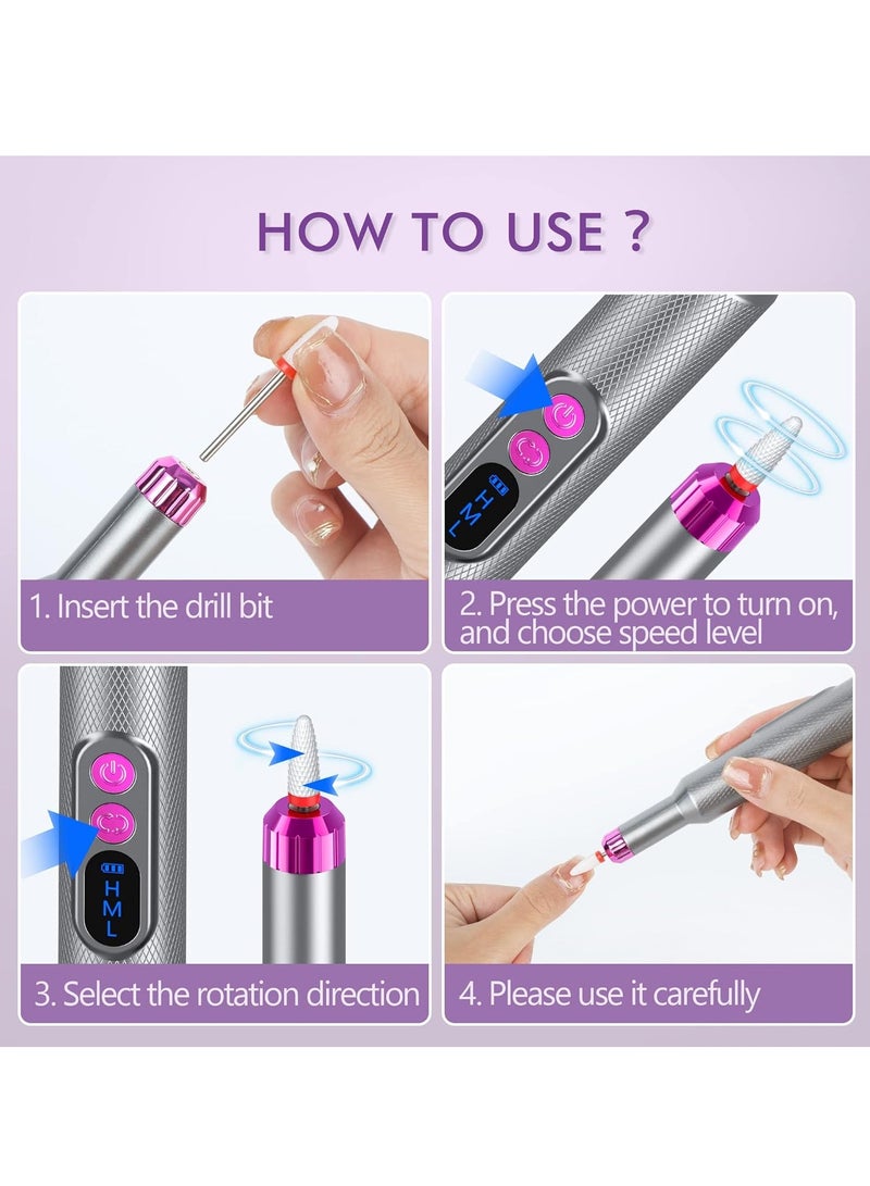 JOSQUEWNN Electric Nail Drill, Professional Manicure Pedicure Kit, Cordless Electric Nail File Set, Rechargeable Pedicure Tools For Nails, 3 Speeds Hand Foot Care Nail Drill,With The Wireless Charging Base,36 Sanding Bands Set. - Image 4