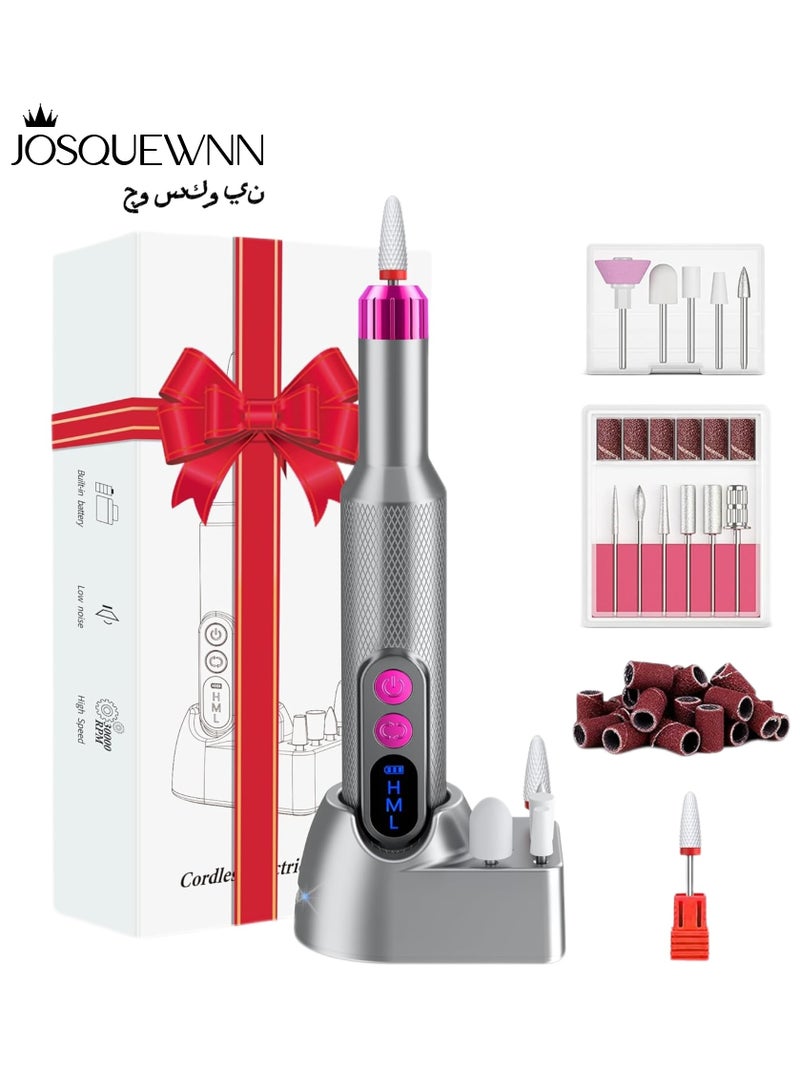 JOSQUEWNN Electric Nail Drill, Professional Manicure Pedicure Kit, Cordless Electric Nail File Set, Rechargeable Pedicure Tools For Nails, 3 Speeds Hand Foot Care Nail Drill,With The Wireless Charging Base,36 Sanding Bands Set. - Image 1