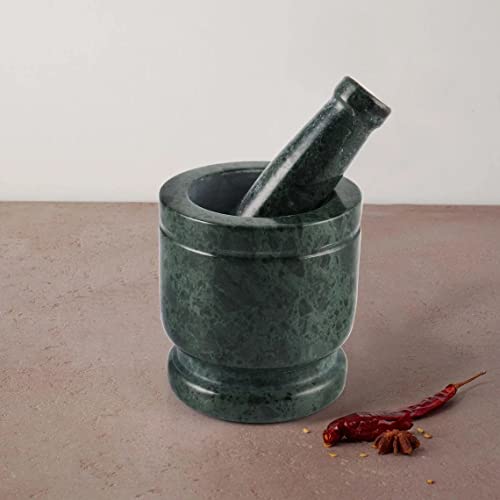 RDK Mortar & Pestle Set or Ohkli Musal or Kharal or Idi Kallu or Khal Musal or Khalbatta or Spice Grinder-Grande-5x5inches - Marble (RDK-GB) - Image 1