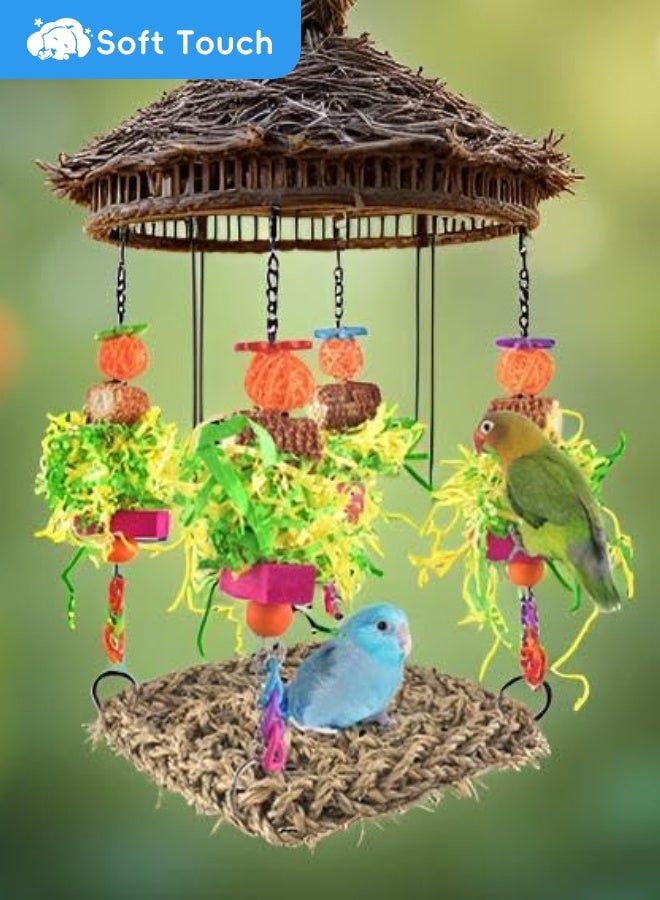 Soft Touch Bird Toy, Conure Toy, Bird Hammock, Bird Swing for Cage, Seagrass Woven Hammock Swing Mat for Lovebirds, Cockatiel, Budgie and Other Small to Middle Birds - Image 3