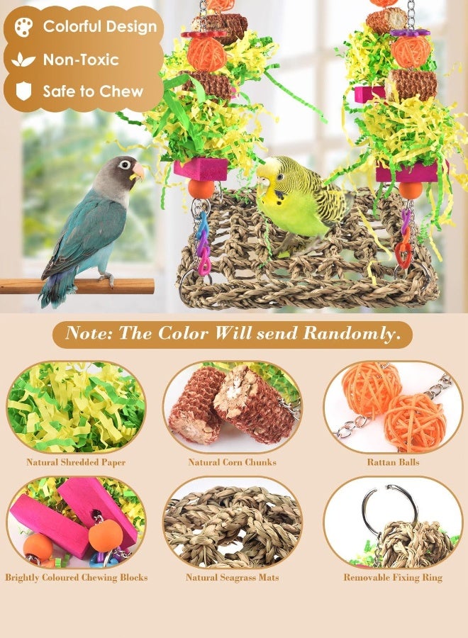 Soft Touch Bird Toy, Conure Toy, Bird Hammock, Bird Swing for Cage, Seagrass Woven Hammock Swing Mat for Lovebirds, Cockatiel, Budgie and Other Small to Middle Birds - Image 5