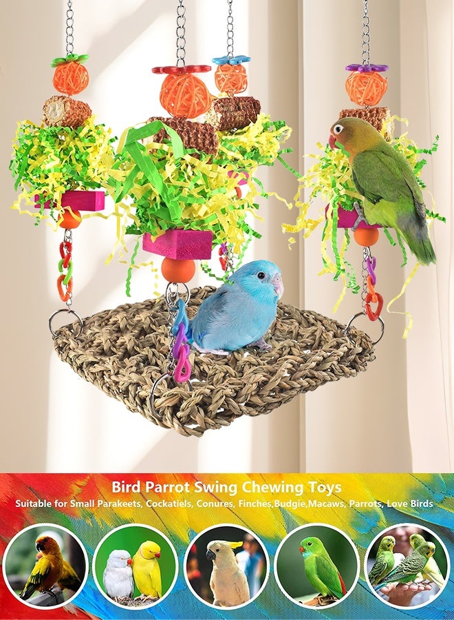 Soft Touch Bird Toy, Conure Toy, Bird Hammock, Bird Swing for Cage, Seagrass Woven Hammock Swing Mat for Lovebirds, Cockatiel, Budgie and Other Small to Middle Birds - Image 4