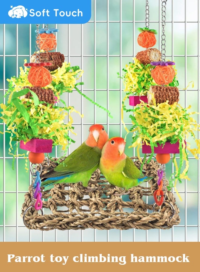 Soft Touch Bird Toy, Conure Toy, Bird Hammock, Bird Swing for Cage, Seagrass Woven Hammock Swing Mat for Lovebirds, Cockatiel, Budgie and Other Small to Middle Birds - Image 1