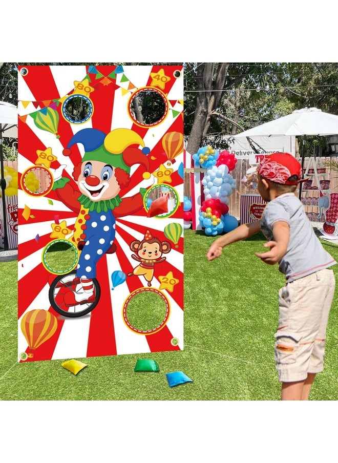 TONIFUL Carnival Toss Game Banner With 4 Bean Bags 6 Holes For Party, Indoor Outdoor Activities,Throwing Carnival Theme Party,Boys Kids Teens Adults Birthday  - Image 1