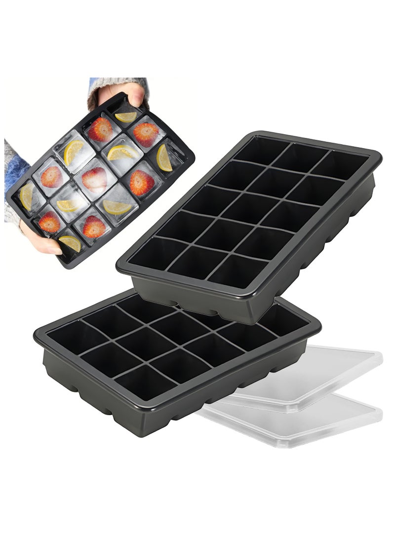 ACYYH Large Ice Cube Tray, 15-Cavity Silicone Mould, Set of 2, Black  - Image 1