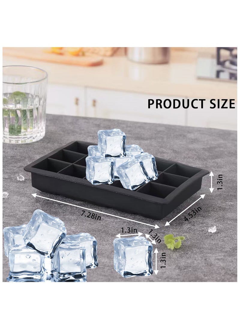 ACYYH Large Ice Cube Tray, 15-Cavity Silicone Mould, Set of 2, Black  - Image 2