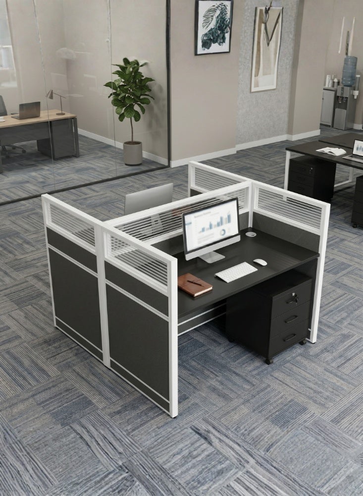 Karnak Neeya 2 Person Office Workstation Desk with Privacy Screen & Storage Drawers Computer Laptop Table for Home & Office (Coffee) - Image 1