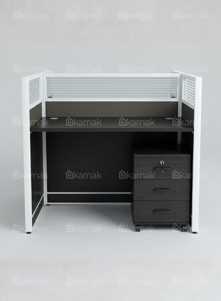 Karnak Neeya 2 Person Office Workstation Desk with Privacy Screen & Storage Drawers Computer Laptop Table for Home & Office (Coffee) - Image 4