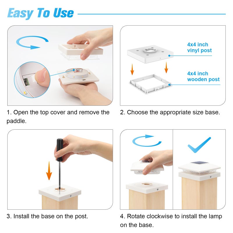VOLISUN 4x4 Solar Post Cap Light 6pack,Solar Fence - Post Lights Outdoor Waterproof for Wooden/Vinyl Post,White Deck Post Cap Light Solar Powered with Warm White for Garden/Patio/Porch - Image 5