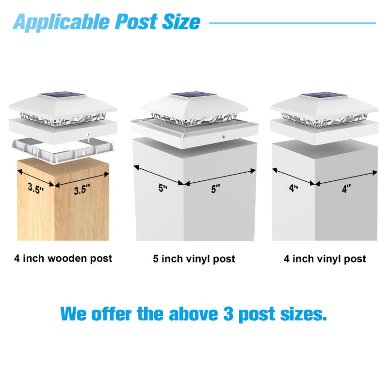 VOLISUN 4x4 Solar Post Cap Light 6pack,Solar Fence - Post Lights Outdoor Waterproof for Wooden/Vinyl Post,White Deck Post Cap Light Solar Powered with Warm White for Garden/Patio/Porch - Image 2