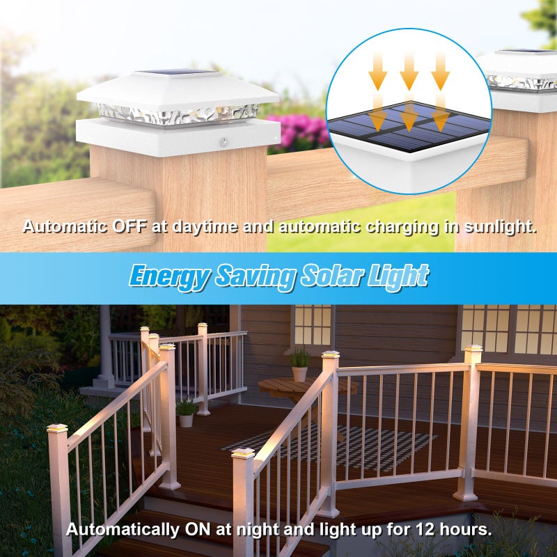VOLISUN 4x4 Solar Post Cap Light 6pack,Solar Fence - Post Lights Outdoor Waterproof for Wooden/Vinyl Post,White Deck Post Cap Light Solar Powered with Warm White for Garden/Patio/Porch - Image 4