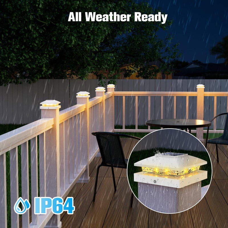 VOLISUN 4x4 Solar Post Cap Light 6pack,Solar Fence - Post Lights Outdoor Waterproof for Wooden/Vinyl Post,White Deck Post Cap Light Solar Powered with Warm White for Garden/Patio/Porch - Image 3