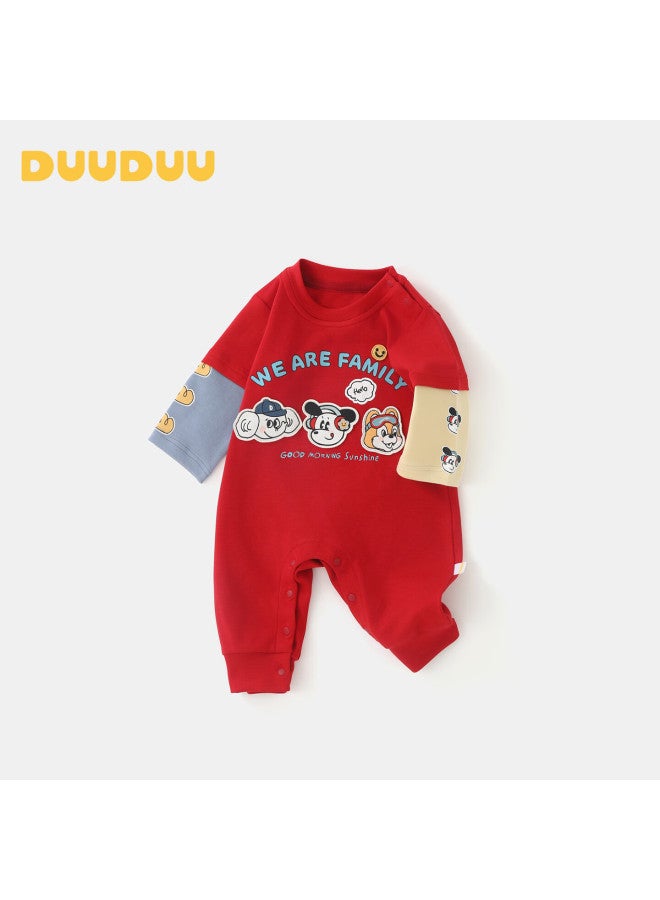 Duuduu Baby Clothes Boys Romper Autumn Long Sleeve Newborn Cartoon Jumpsuit Outfits Red 73cm - Image 2