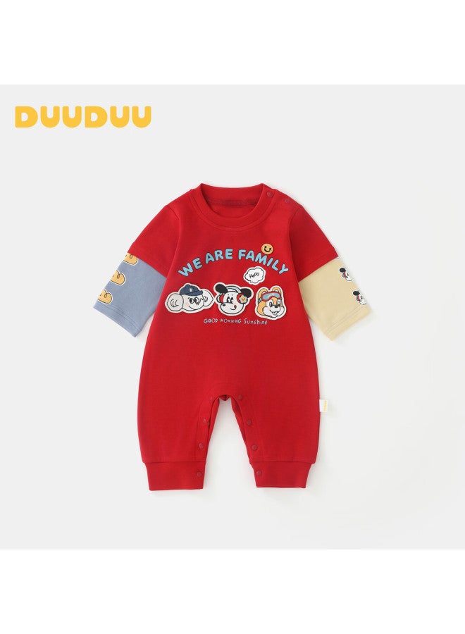 Duuduu Baby Clothes Boys Romper Autumn Long Sleeve Newborn Cartoon Jumpsuit Outfits Red 73cm - Image 1