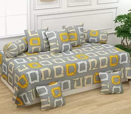 MORADO MORADO 160 TC Glace Cotton 8 Pieces Diwan Set Including 1 Bedsheet 5 Cushion Covers and 2 Bolster Covers Purple  - Image 2