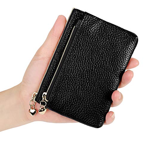 Cynure Women's Genuine Leather Coin Purse Zipper Pocket Size Pouch Change Wallet, Black - Image 5