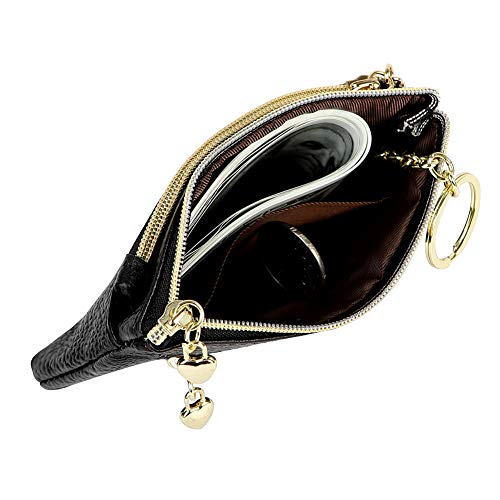 Cynure Women's Genuine Leather Coin Purse Zipper Pocket Size Pouch Change Wallet, Black - Image 4