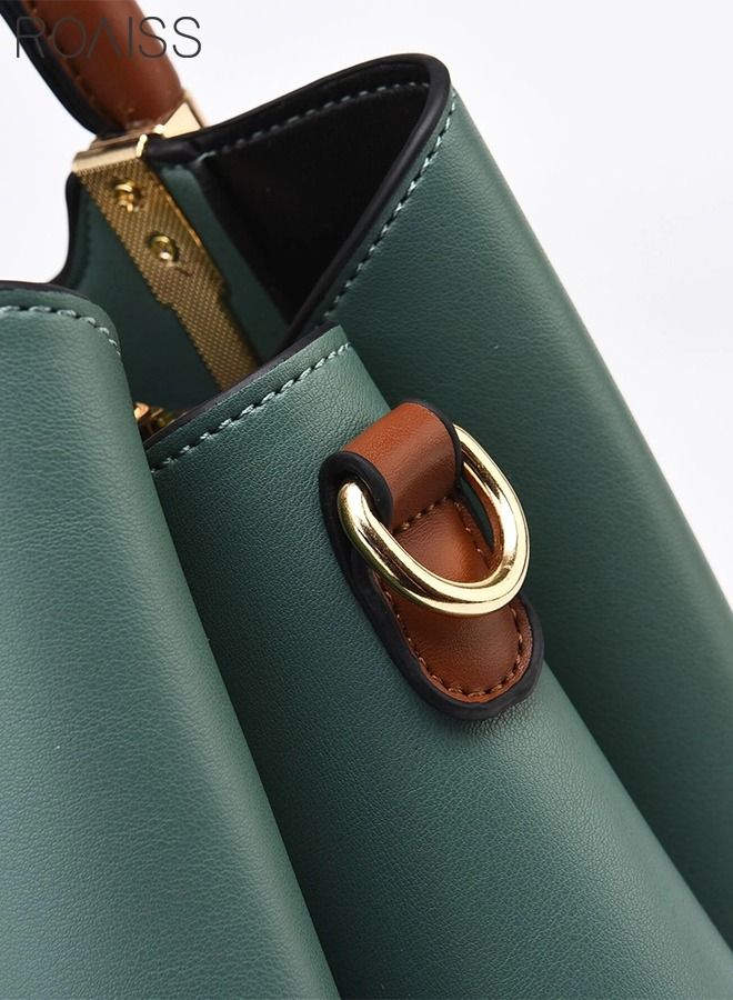 roaiss Retro Elegant Handbag Advanced Leather Unique Chic All-match Large Capacity One Shoulder/Crossbody Messenger Bag for Women/Mother/Girl Friend Gift Green  - Image 4