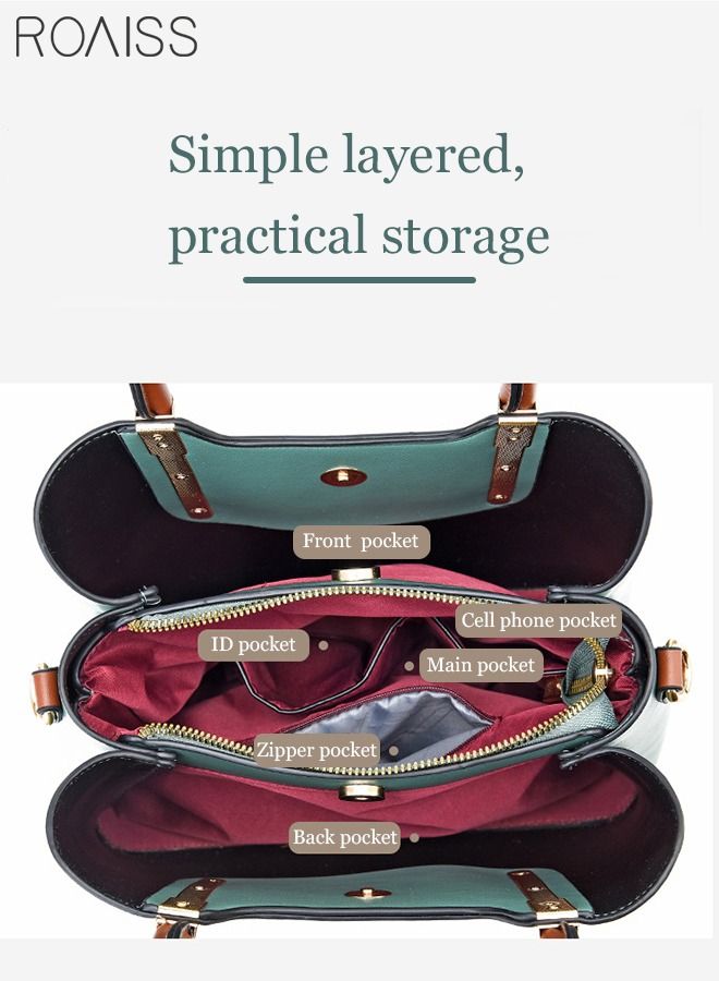 roaiss Retro Elegant Handbag Advanced Leather Unique Chic All-match Large Capacity One Shoulder/Crossbody Messenger Bag for Women/Mother/Girl Friend Gift Green  - Image 2