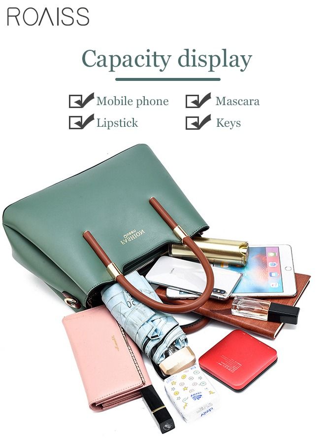 roaiss Retro Elegant Handbag Advanced Leather Unique Chic All-match Large Capacity One Shoulder/Crossbody Messenger Bag for Women/Mother/Girl Friend Gift Green  - Image 3