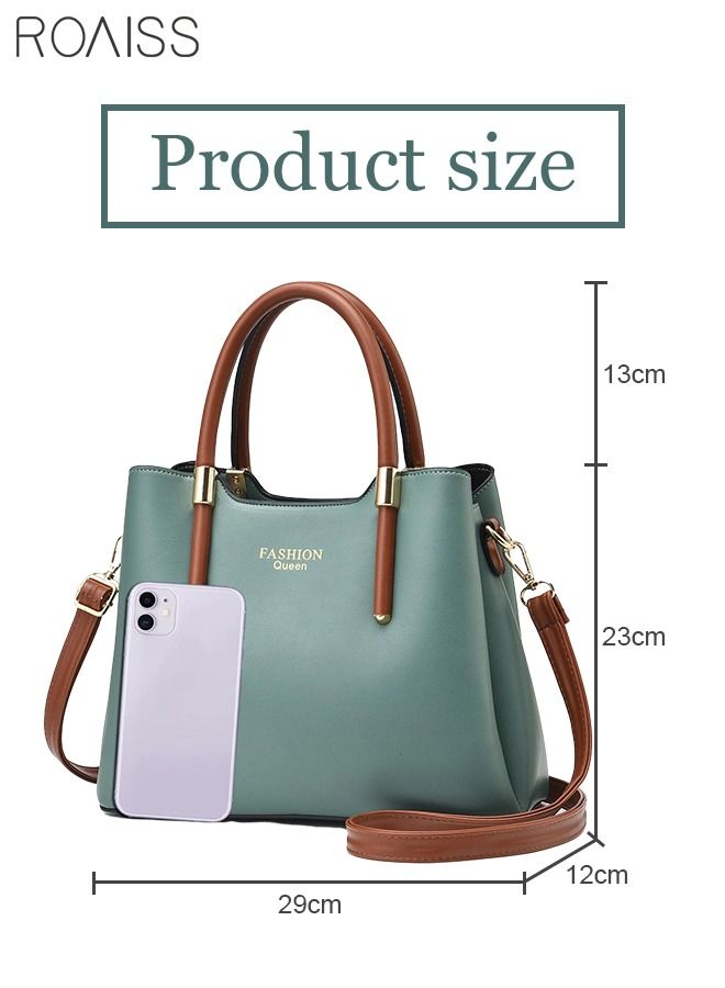 roaiss Retro Elegant Handbag Advanced Leather Unique Chic All-match Large Capacity One Shoulder/Crossbody Messenger Bag for Women/Mother/Girl Friend Gift Green  - Image 5