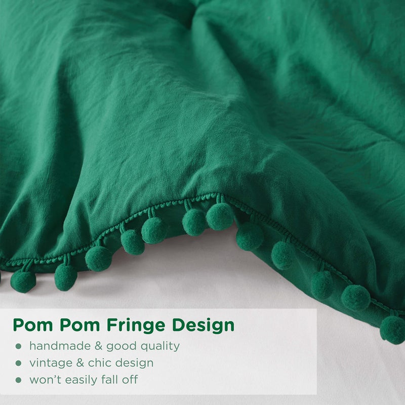 Codi Emerald Green Boho Twin Comforter Set  Aesthetic Luxurious Pom Fringe Design Bedding Cute Soft Washed Microfiber Bed Sets  Lightweight Chic 1 Comforter & 1 Pillowcase (68x90 Inches) - Image 4