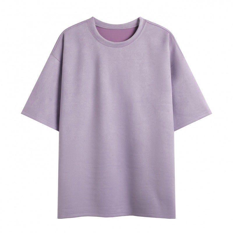 T-Shirt Men'S Men'S Two-Open Solid Color Light Panel Suede Loose Crewneck Pullover Short-Sleeved T-Shirt - Image 1