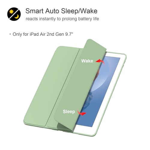Divufus Case for iPad Air 2 (2nd Generation) 9.7 Inch, Lightweight Slim Auto Sleep/Wake Trifold Stand Smart Cover, Soft TPU Case for iPad Air 2nd Gen(2014 Released), Matcha Green - Image 2