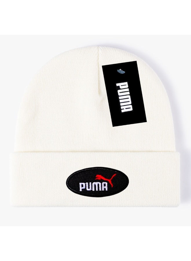 PUMA Classic Rib Knit Beanie - White Embroidered Logo