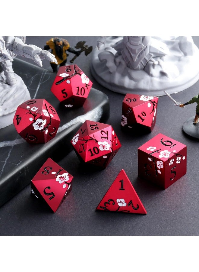 DNDND Matt Red DND Metal Dice, DNDND 7 PCS Heavy Metallic D&D Dice Set with Gorgeous Gift Case for Dungeons and Dragon Tabletop Game (Matte Red with White Flower) - Image 5