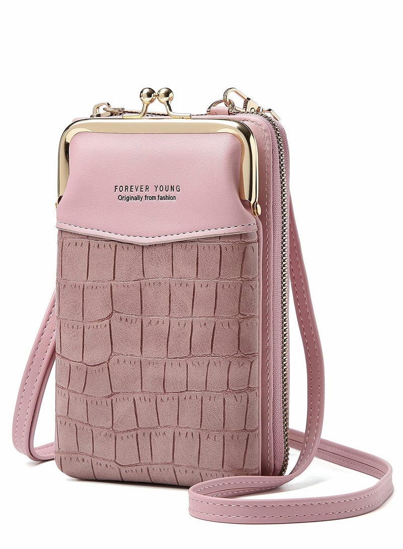 Excefore Cell Phone Purse Wallet Small Crossbody Bags Mini Shoulder Bag with Card Slot for iPhone 13 12 11 Pro Max XR, Pink - Image 1