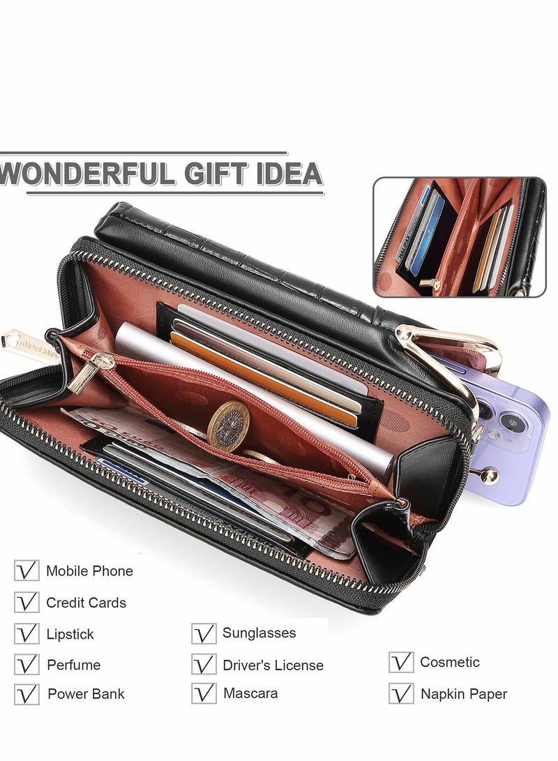 Excefore Cell Phone Purse Wallet Small Crossbody Bags Mini Shoulder Bag with Card Slot for iPhone 13 12 11 Pro Max XR, Pink - Image 3