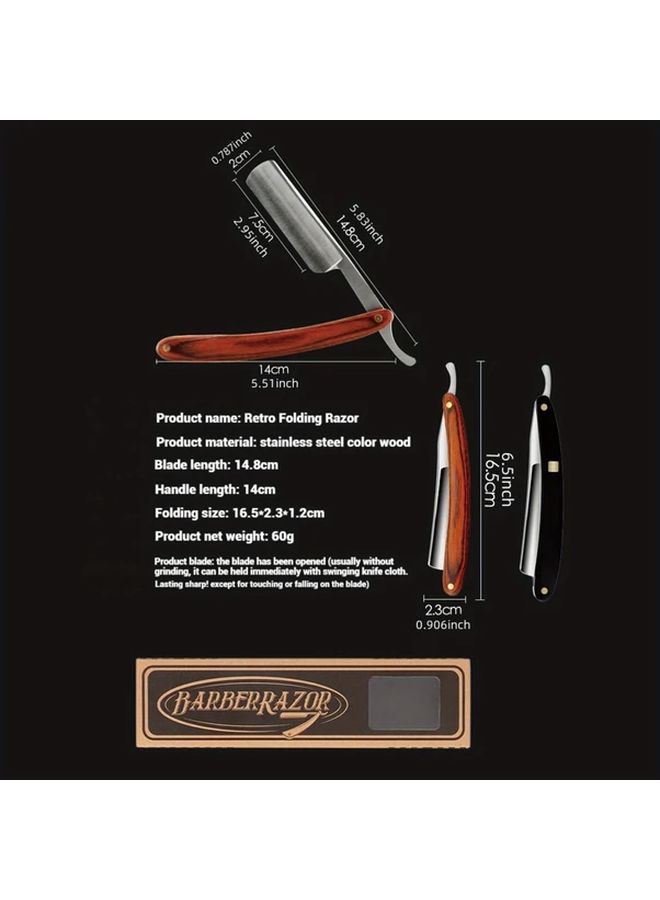 Black Straight Razor Stainless Steel Wooden Handle Pre Sharpened For Beard Trimming - Image 4
