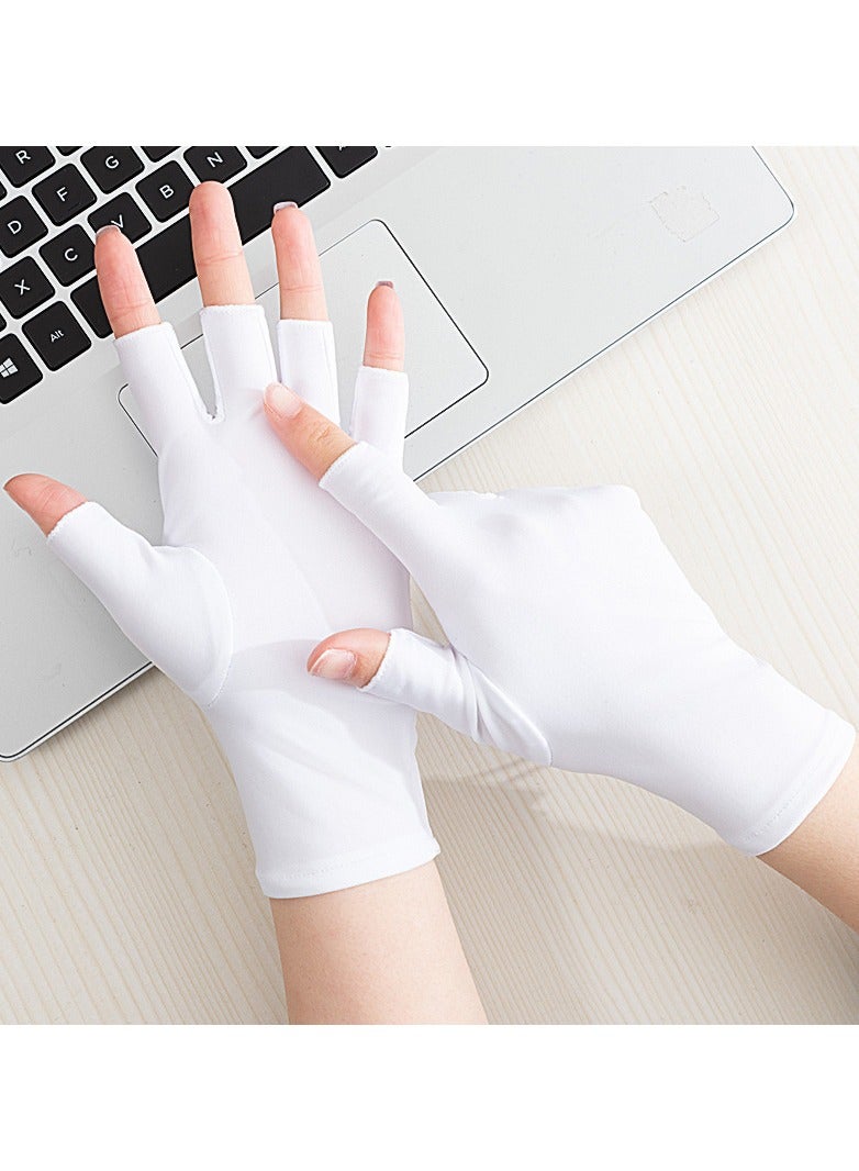 KASTWAVE Unisex Half Finger Gloves, 2 Pair Sunscreen Gloves UV Protection Sunblock Gloves for Driving Riding Fishing Golfing Outdoor Activities Fingerless Gloves in Common Size (White) - Image 1