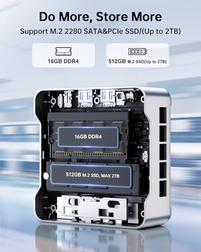 KAMRUI Essenx E2 Mini PC, 16GB RAM 512GB SSD Mini Computers,12th Alder Lake N97 (Beat N150,up to 3.6GHz) Micro PC, HDMI+DP1.4 Dual 4K UHD Small PC,Gigabit Ethernet,WiFi,BT,Home/Office Mini Desktop pc - Image 4
