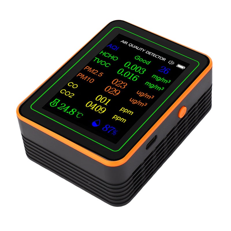 Air Quality Detector Index CO2 TVOC HCHO PM2.5 PM10 Temperature Humidity Tester TFT Color Display Curve Viewing Black Orange - Image 5