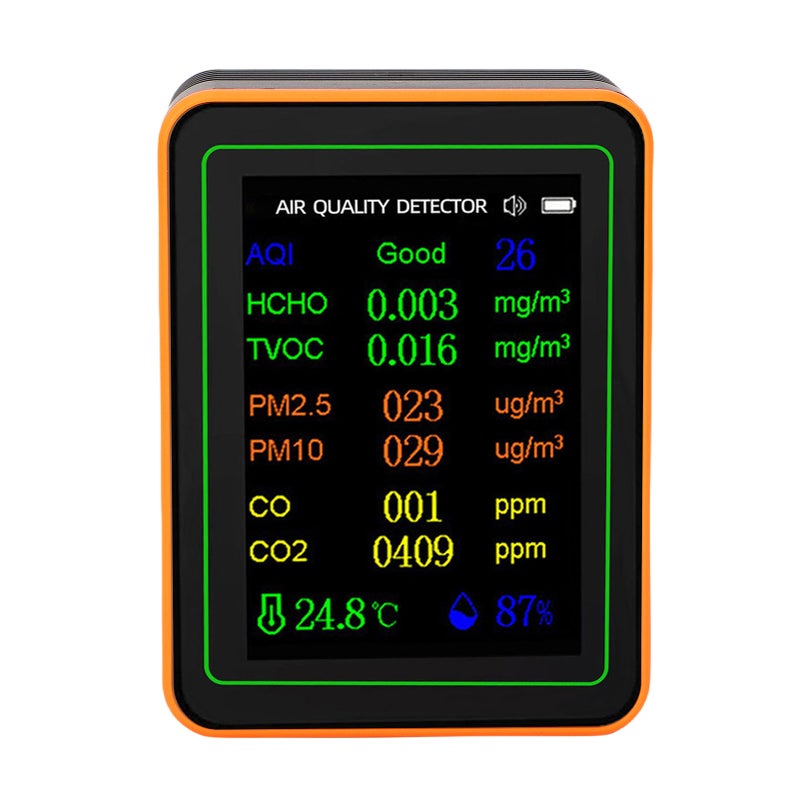 Air Quality Detector Index CO2 TVOC HCHO PM2.5 PM10 Temperature Humidity Tester TFT Color Display Curve Viewing Black Orange - Image 3