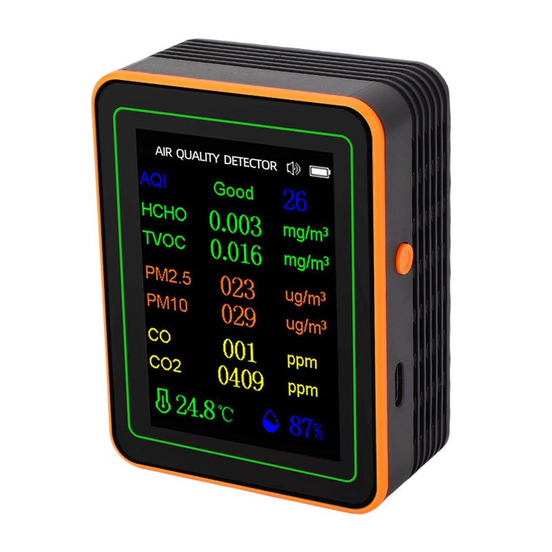 Air Quality Detector Index CO2 TVOC HCHO PM2.5 PM10 Temperature Humidity Tester TFT Color Display Curve Viewing Black Orange - Image 4