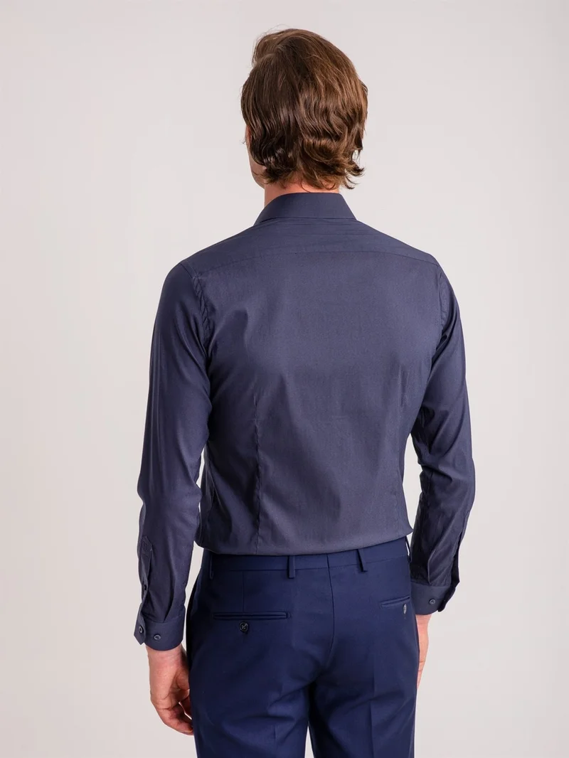 Dufy Navy Blue Men's Extra Slim Fit Brent Collar Long Sleeve Shirt