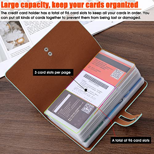 Romozi RFID Credit Card Holder, Leather Business Card Organizer with 96 Card Slots, Credit Card Case for Managing Your Different Cards and Important Documents to Prevent Loss or Damage (Light Green) - Image 5