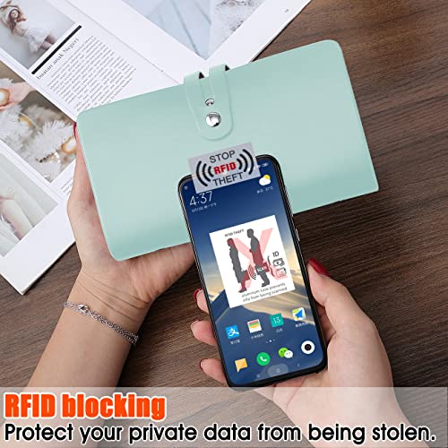 Romozi RFID Credit Card Holder, Leather Business Card Organizer with 96 Card Slots, Credit Card Case for Managing Your Different Cards and Important Documents to Prevent Loss or Damage (Light Green) - Image 4
