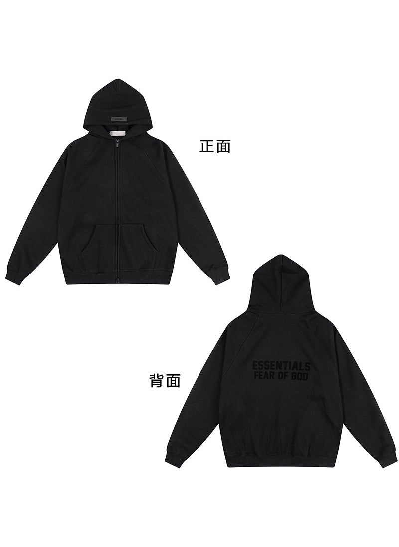 Generic - FOG ESSENTIALS Hoodie Autumn Winter Plush Zip Jacket Black - Image 1