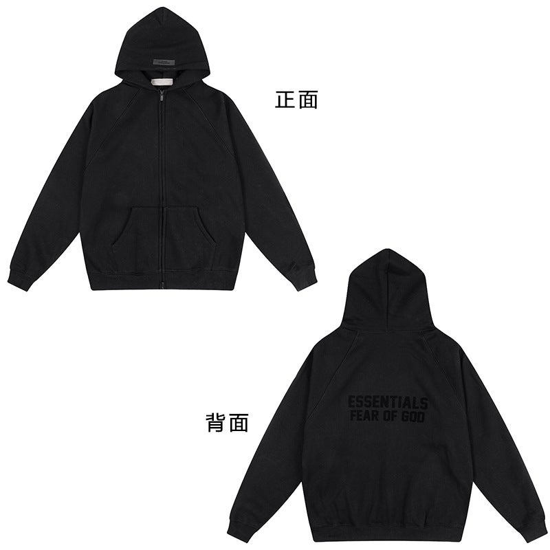 FOG ESSENTIALS Hoodie Autumn Winter Plush Zip Jacket Black 