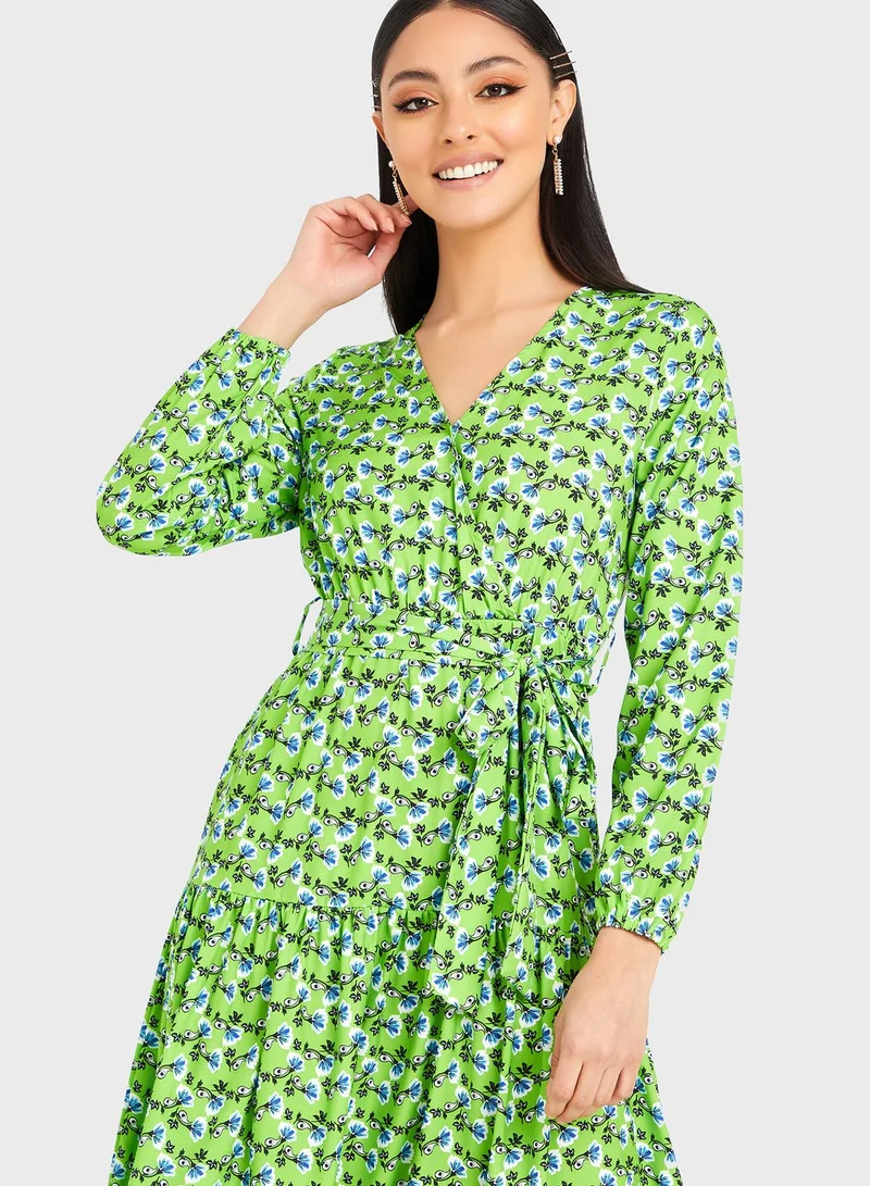 Styli Puff Sleeve Printed Dress