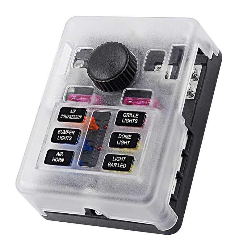 12 Volt Fuse Block Waterproof 6 Way Fuse Box with 6 Ground Negative Busbar for Automotive100 Amp Max ATCATO Fuses LED Indicator 2 Spare Fuse Slots for Car Boat Marine RV DC 1224V