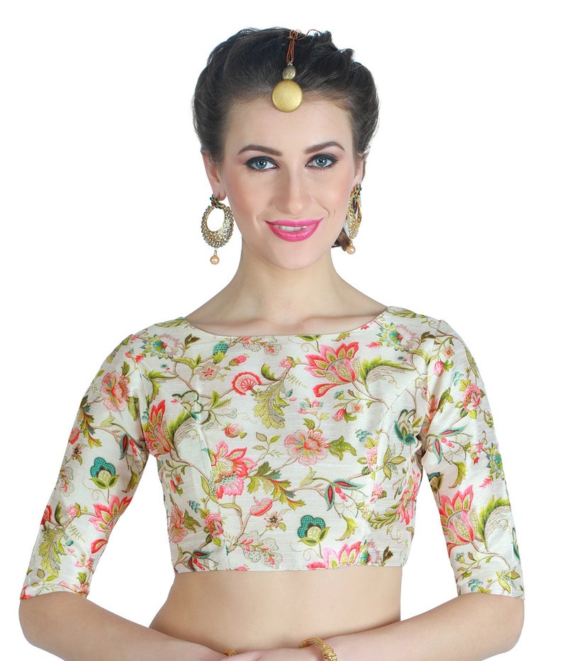 Studio Shringaar Women's Polyester Elbow length sleeves Saree Blouse (Multicolor 50) - Image 1