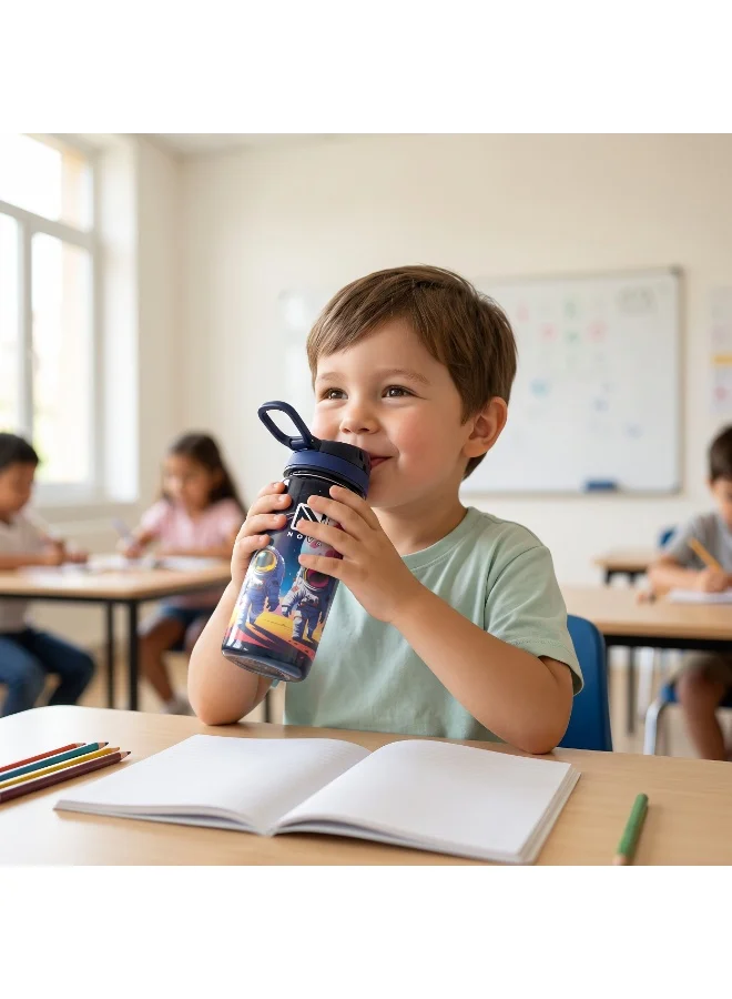 Nova Nova Space School Water Bottle 750ml | Kids Plastic Water Bottle with Flip-Top Lid | Space Astronaut Reusable Drinking Bottle for School, Sports & Travel | Leak-Resistant Water Bottle