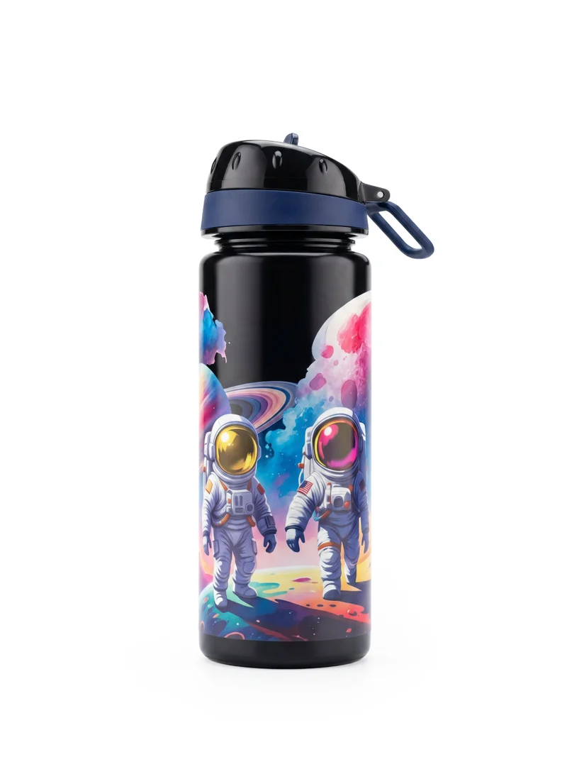 Nova Multicolor Nova Space School Water Bottle 750ml | Kids Plastic Water Bottle with Flip-Top Lid | Space Astronaut Reusable Drinking Bottle for School, Sports & Travel | Leak-Resistant Water Bottle  | Best Price UAE