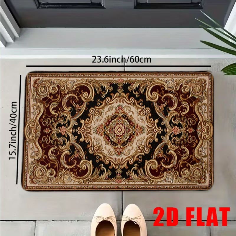 2D Flat Mat 40x60cm Elegant Ultra Soft Flannel Bathroom Anti Slip Mat with Classic Ornate Floral Pattern in Rich Burgundy Black and Cream Tones for Bathroom Non Slip Use Hallway Home Decor Wedding - Image 3