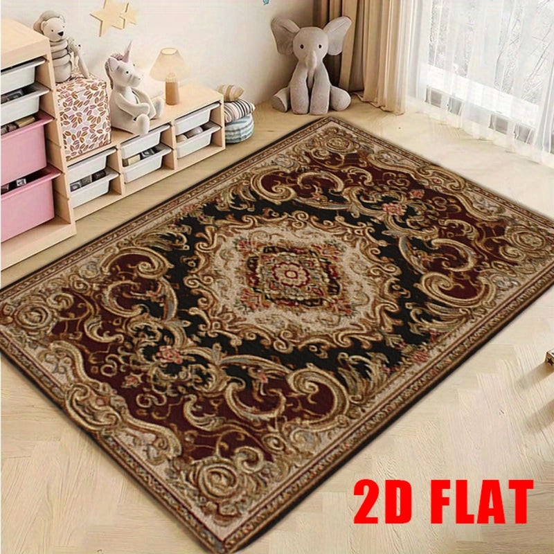 2D Flat Mat 40x60cm Elegant Ultra Soft Flannel Bathroom Anti Slip Mat with Classic Ornate Floral Pattern in Rich Burgundy Black and Cream Tones for Bathroom Non Slip Use Hallway Home Decor Wedding - Image 1